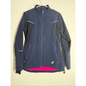Women’s Asics Running Jacket Blue/ Black, Fuchsia Inside Size M Pockets